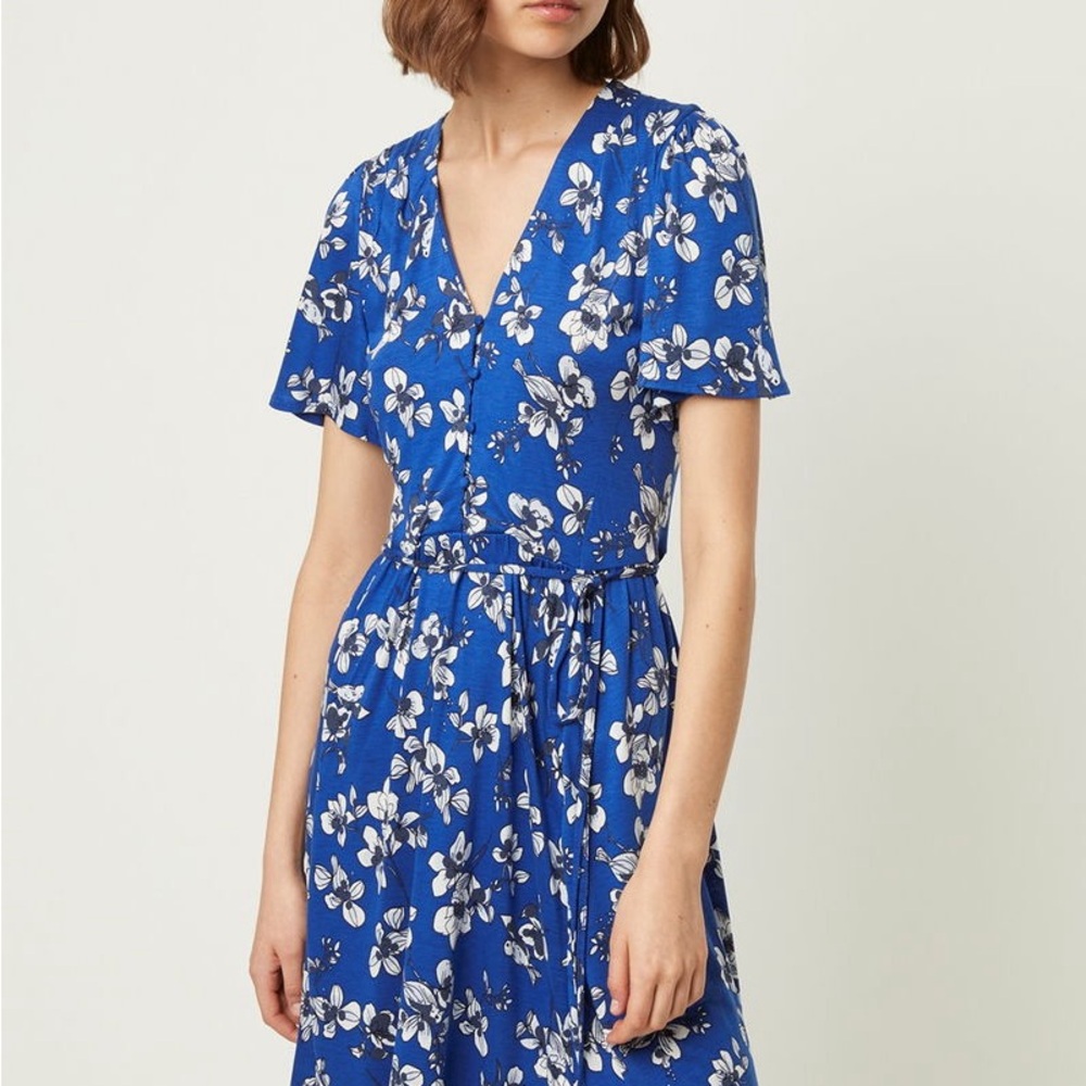 French Connection Fresco Blue Floral V-Neck Dress